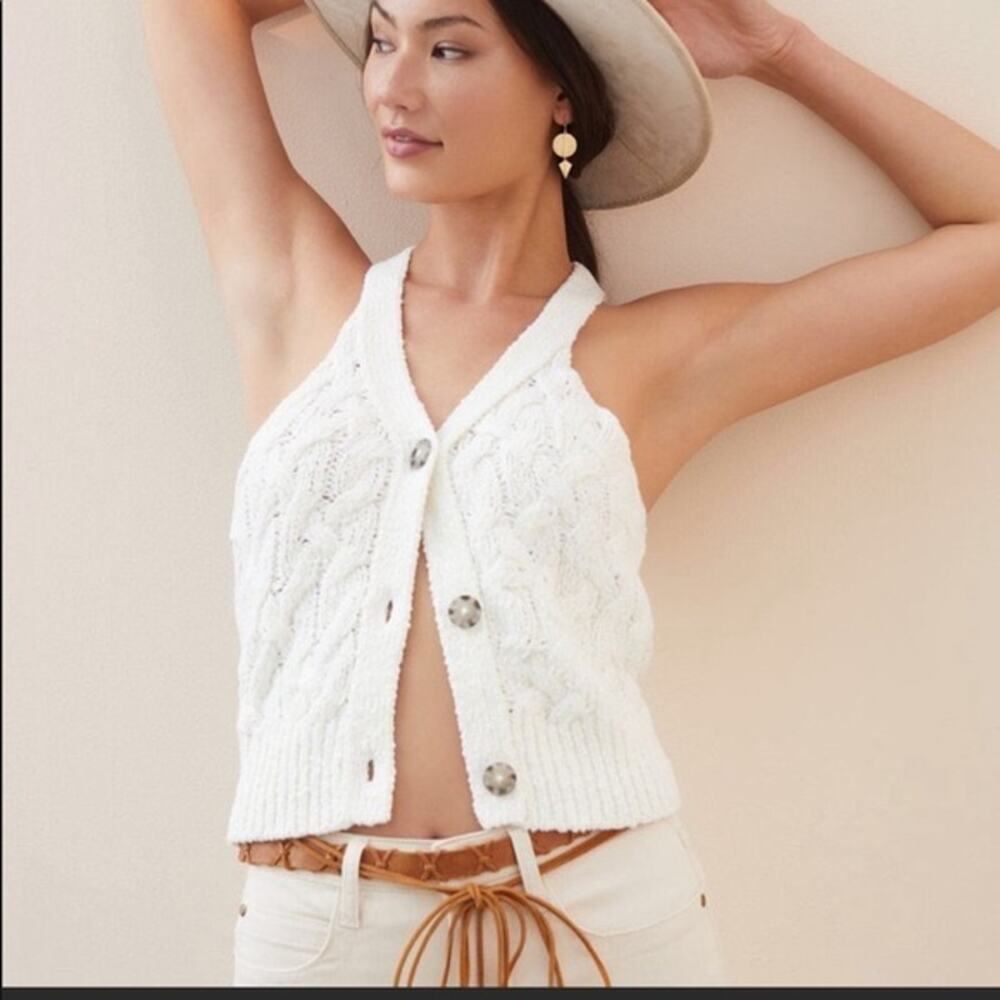 Pilcro Anthropologie Cable Knit Sweater Tank Top White Size XS